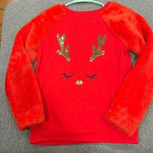 Red Girls Holiday Sweater with cute reindeer